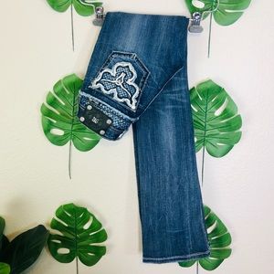 Miss Me Thick Stitch Low Rise Bling Bull Boot Jean
